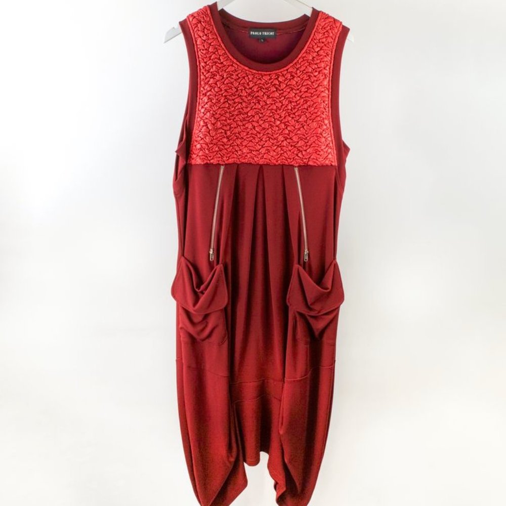 Paolo Tricot Red Quilted Ponte Midi Dress